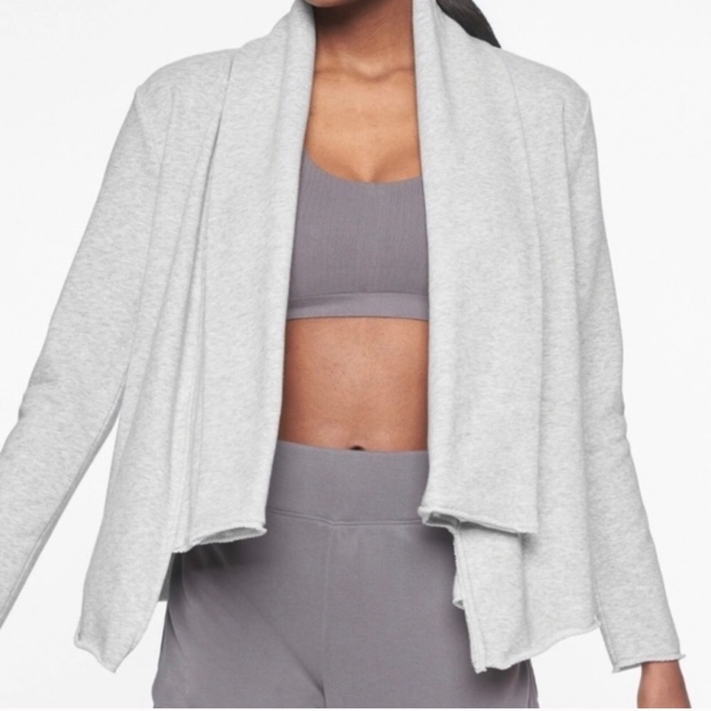 Athleta Gray Wrap Cardigan sweater French Terry Tranquility